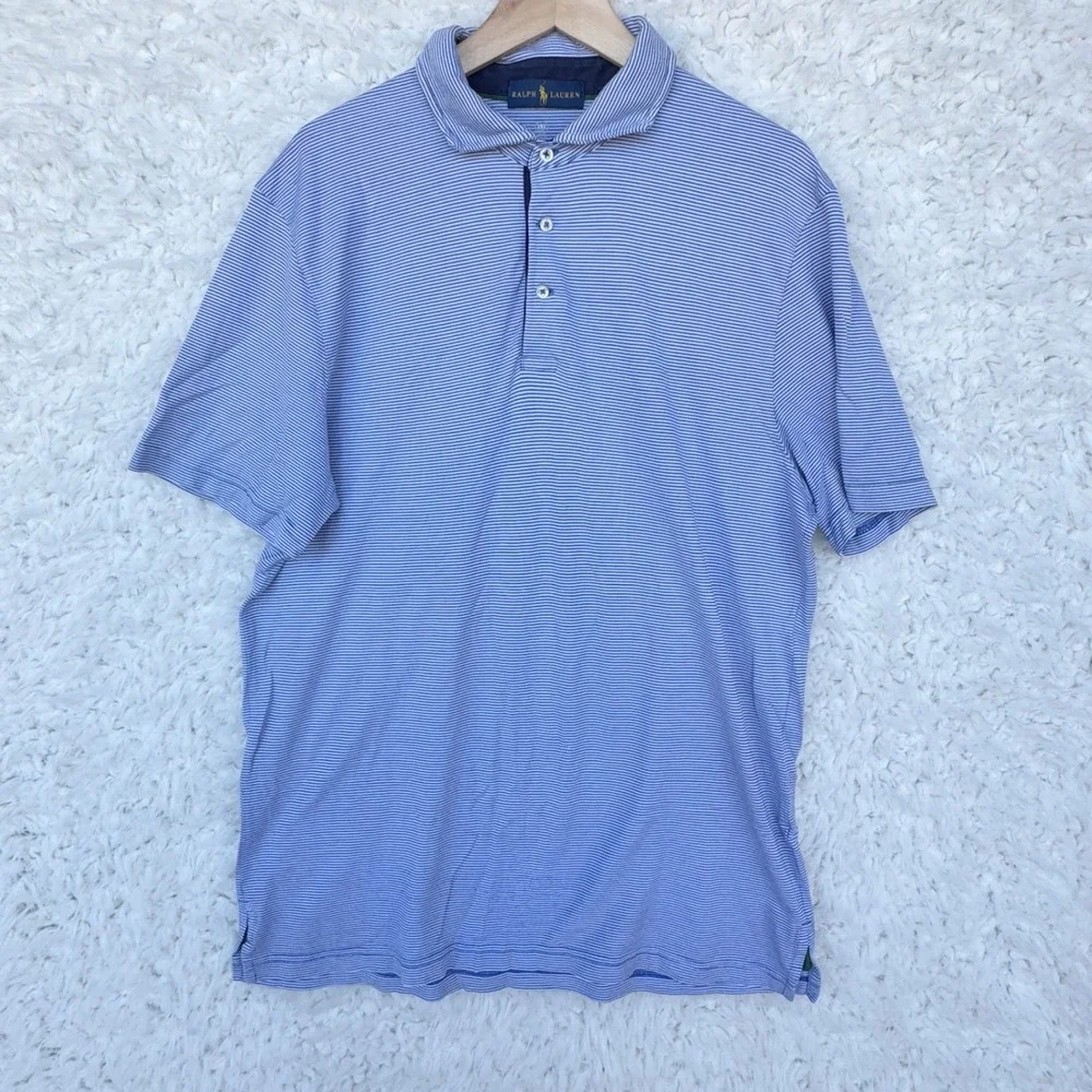 Ralph Lauren Polo Shirt Mens XL Blue Striped Pro Fit‎ Short Sleeve Golf Wicking